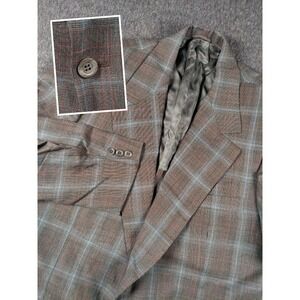 KingsRidge Imperial Blazer Mens 43R Gray Plaid Union Made USA 2 Button Formal